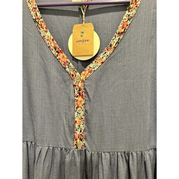 NWT Umgee‎ Linen Blend Floral Accent Dress Women’s Large Boho Hippie Red White - Picture 8 of 10